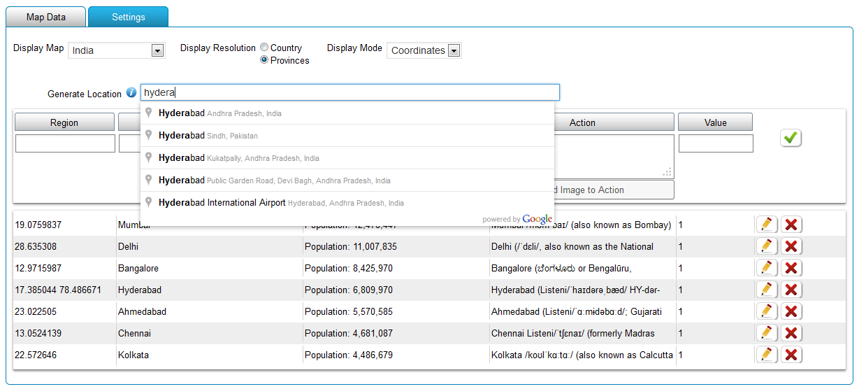 Interactive Map of India Settings